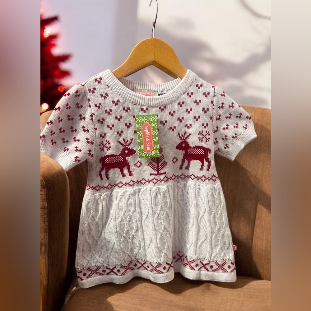 Sophie & Sam white Reindeer sweater dress NWT